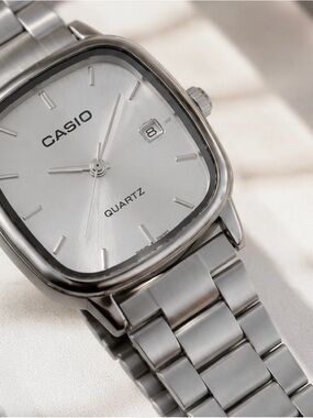 Casio Silver Stainless Steel Square-Edge Bracelet Watch